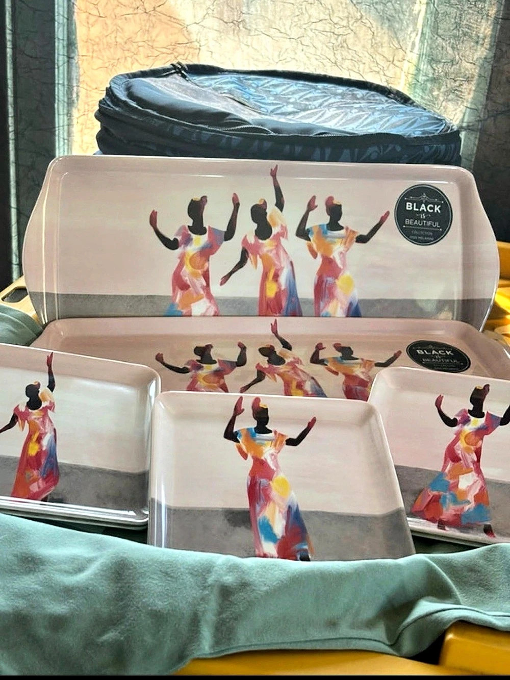Black Art in America Serving Tray Set Pink & Multicolor NWT